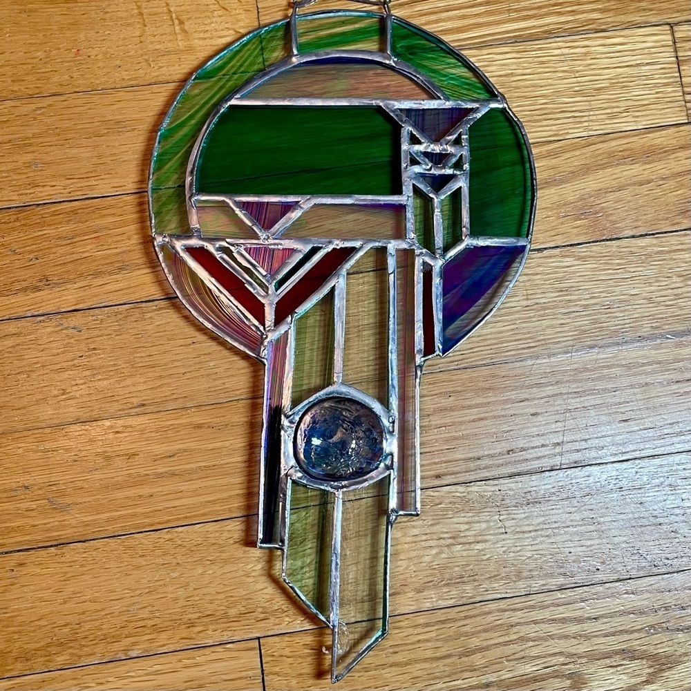 Vintage Leaded Stained Glass Mid Century Modern Sun Catcher